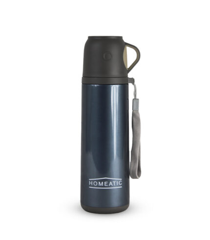 HOMEATIC Insulated Travel Flask with Integrated Drinking Cup & Carry Strap – Leak-Proof Vacuum Thermos